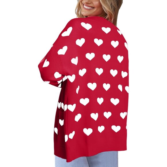 Heart Cardigan Sweater for Women Oversized Love Print Open Front Knit - Picture 4 of 4